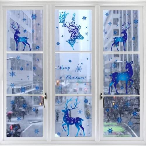 Removable Christmas PVC Static Sticker Santa Elk Window Stickers Beautify Snowflake Wall Decals New Year Party Glass Decoration
