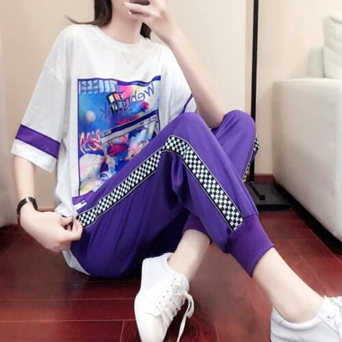 Jogger Pants Women Fashion Splice Plaid Loose High Waist Female Trousers Track hip hop Swpeatpants Pockets Summer Streetwear