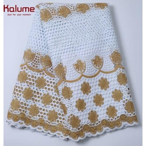 Kalume 2021 High Quality 100% Cotton Lace Fabric Embroidery African Lace Fabric Stones Nigerian Dress Pure Cotton Fabric 2197