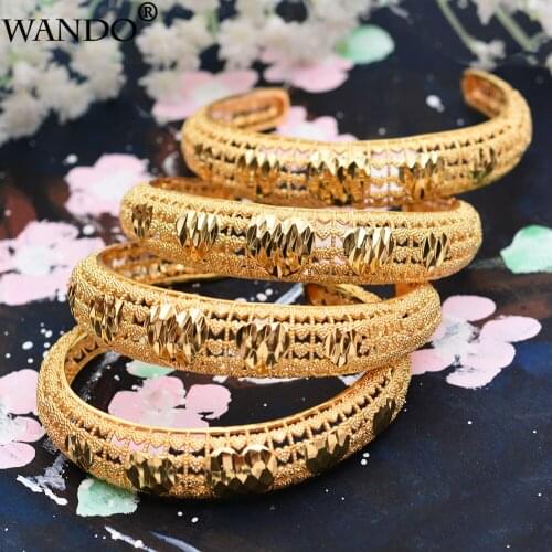 WANDO 4Pcs Luxury Heart Gold Color Jewelry Dubai Bangles for Women Gold Jewelry Ethiopian African wedding Bracelet Arab Gifts