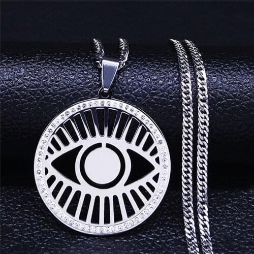 Islam Eye of Turkey Crystal Stainless Steel Chain Necklaces Silver Color Necklaces Pendants Women/Men Jewelry bijoux femme NXS05