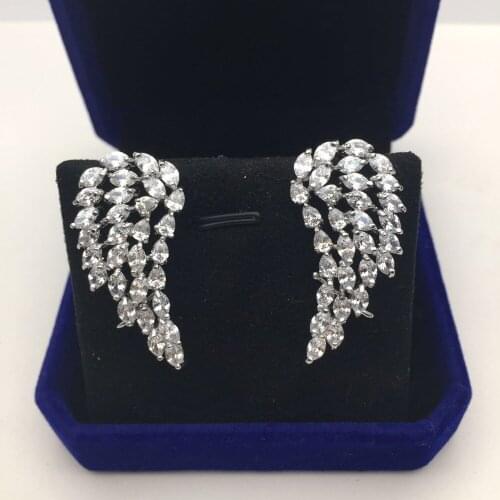 Celebrity Angle Wings Stud Earrings For Women With Cubic Zircon Stones Brincos Female Jewelry