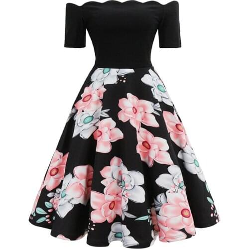 50S 60S Vintage swing dress female pink flower print dress elegant party dress 2021 women clothes SP1071