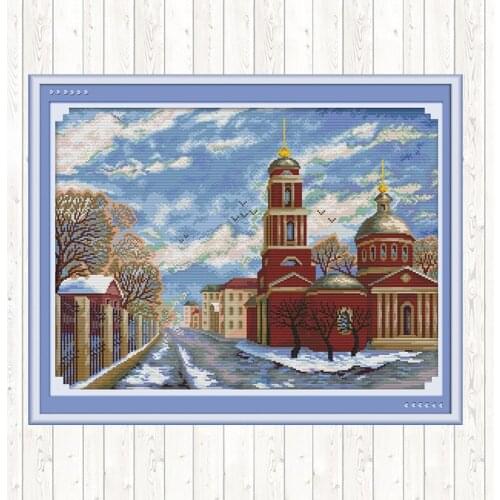 Winter Embroidery Cross Stitch Sets Landscape European Style DMC Floss Aida Fabric 14ct 11ct Counted Print Canvas DIY Needlework