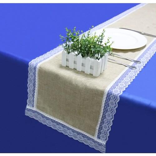 1PC Lace Table Runner Cotton Linen Rustic Table Cover for Home Kitchen Tablecloth Wedding Party Supply Dining Room Decoration