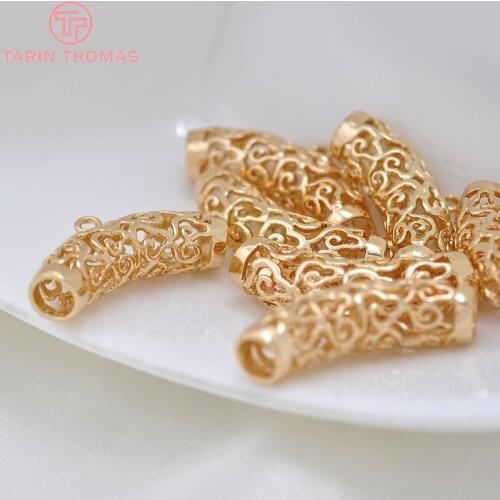 6PCS 28x8MM 24K Champagne Gold Color Plated Brass Cloud Curved Tube Charms Pendants Bracelet Connector High Quality Findings