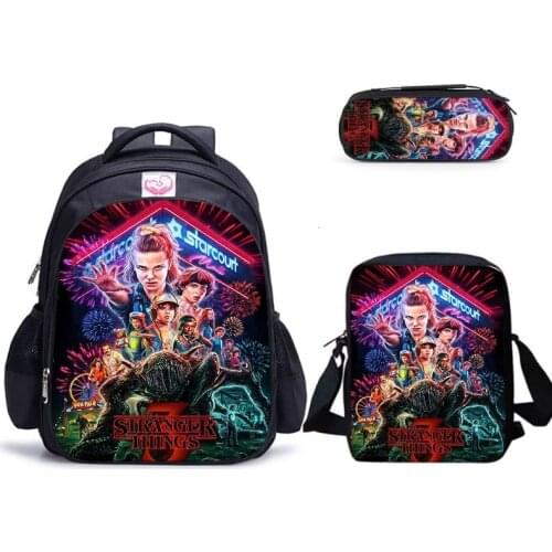 3pcs/set Anime 3D Print Stranger Things Backpack Middle Size Shouder Bag Stranger Things Bags Casual Pencil Case Bagpack Bookbag