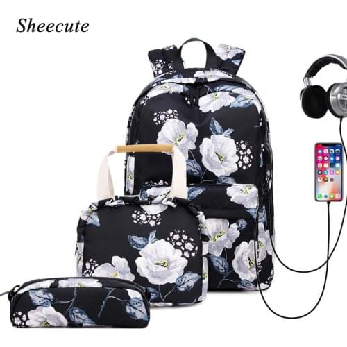 3pcs/set Backpack Female Student School Bag Teenage Girls Kids Backpacks Flower Print Backpack Laptop Bookbag Children Schoolbag