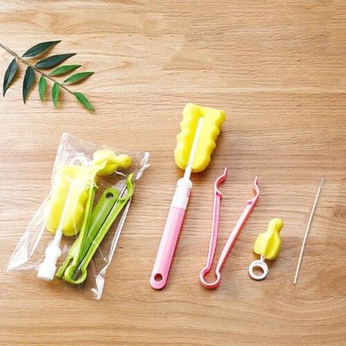4Pcs Baby Bottle Brushes Set Sponge Plastic Glass Milk Water Cup Cleaner Nipple Pacifier Milk Feeder Cleaning Brushes Sets