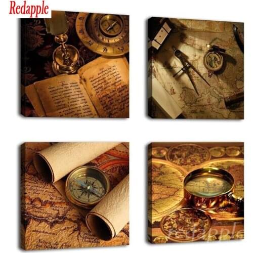 4 Pcs Vintage Compass Treasure Map 5d diamond painting diy full square drill embroidery round diamond mosaic DIY rhinestone art