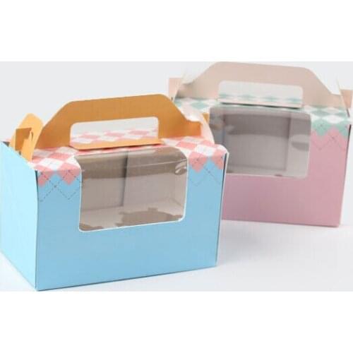 Free Shipping 30PCS/LOT Two Cupcake Box Cake Packing Accessory Grid Pattern With Tranpsrent PVC Window