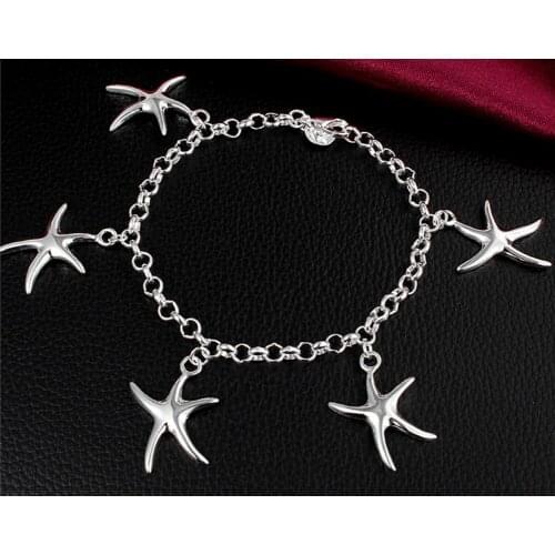 925 Stamped Silver colorbracelet electroplating starfish womens fashion jewelry gift, free shipping