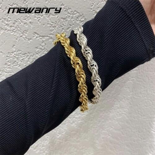 MEWANRY 925 Sterling Silver Bracelets INS Fashion Vintage Couples Creative Thick Chain Twist Design Punk Party Jewelry Wholesale