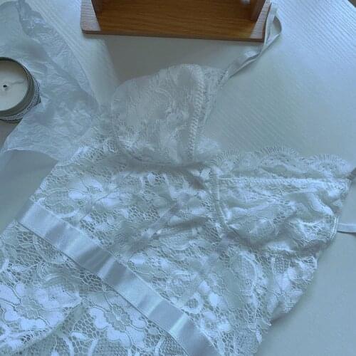 Wriufred With sexy eyelashes corset womens lingerie see-through one-piece lace sling bodysuit ultra-thin ladies bra