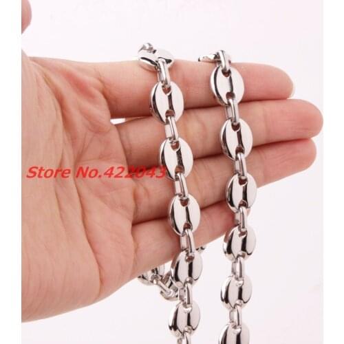7/9/11mm 7-40" High Quality 316L Stainless Steel Silver color Jewelry Coffee Bean Beads Chain Mens Womens Necklace