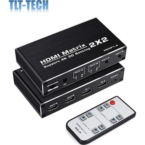 HDMI 2x2 Matrix Switcher 4k 60hz, 2 Ports HDMI Switch Splitter 2 in 2 Out, Support HDMI 2.0, HDCP 1.4, 3D, 1080p, 4K x 2K