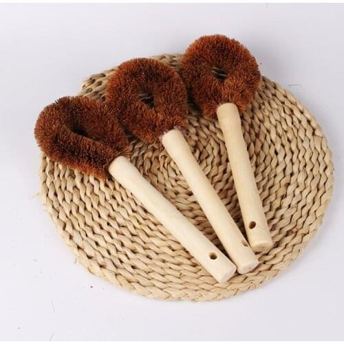 Natural coconut palm pot brush cleaning tools kitchen wood brush washing pot brush pot long handle brush cleaning brush