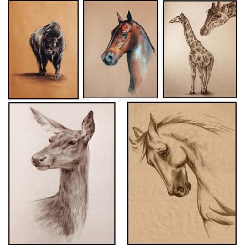 Retro Animal Art Dog Horse Oil Painting on Canvas Wall Art Posters Prints Wall Pictures For Living Room Kids Room Home Decor