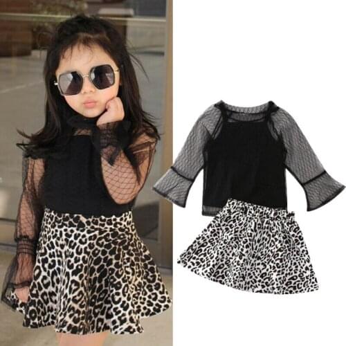 3pcs Toddler Kid Baby Girl Outfit Clothes Sets Lace Long Sleeve T Shirt Tops+Vest+Leopard Skirt Set Autumn Clothes