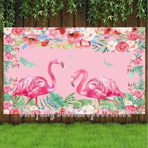 Colorful 3d Flowers Flamingo Custom Birthday Party Backdrops Candy Dessert Table Decor Baby Shower Girl Princess Background