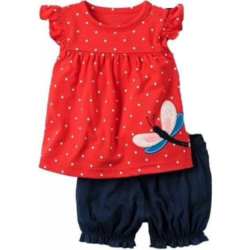 Fashion Baby Clothes Suit Dragonfly Red Newborn Pajamas Sets Girl T-Shirt Jumpers Shorts Pants Summer Outfit 6 9 12 18 24 Month