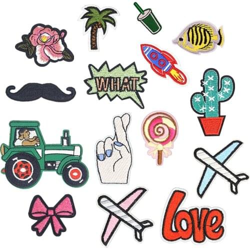 Cartoon Embroidered Patches For Clothing Letters Plane DIY Iron On Patch On Clothes Car Tree Fish Custom Appliques Sticker