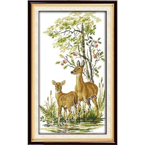 The deer mother and daughter cross stitch kit 18ct 14ct 11ct count printed canvas stitching embroidery DIY handmade needlework