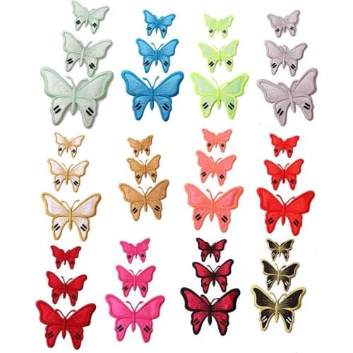 Set of 3 sale colorful butterfly icon Embroidered Iron on Patch for Clothing DIY Stripes Clothes Patchwork Sticker Custom Badge