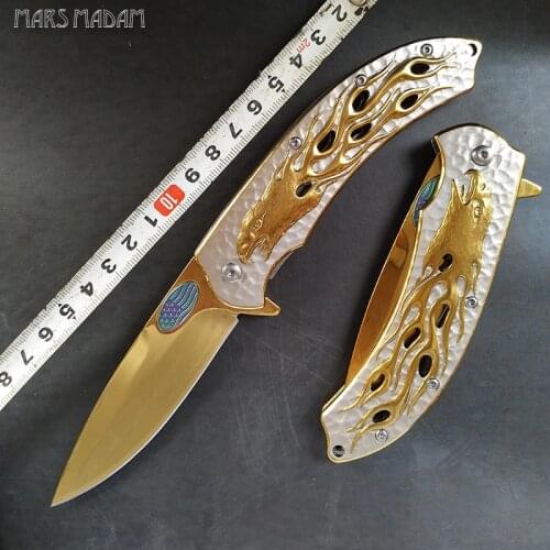 Free shipping Exquisite carving Gilded eagle totem Hunting Knife Survival Knives Folding Blade Tactical Knife Collection gift