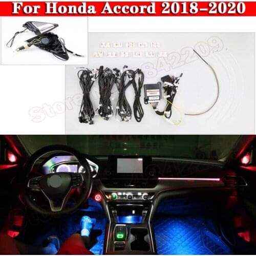 Ambient Light Set For Honda Accord 2018-2020 Button And APP Control Decorative LED 64 colors Atmosphere Lamp illuminated Strip