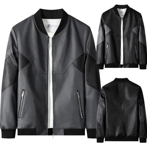 2021 Autumn Spring Sports Outerwear Mens Motorcycle Baseball Collar Solid Windproof Jacket Male Bike Leather Jacket Coats M-6XL