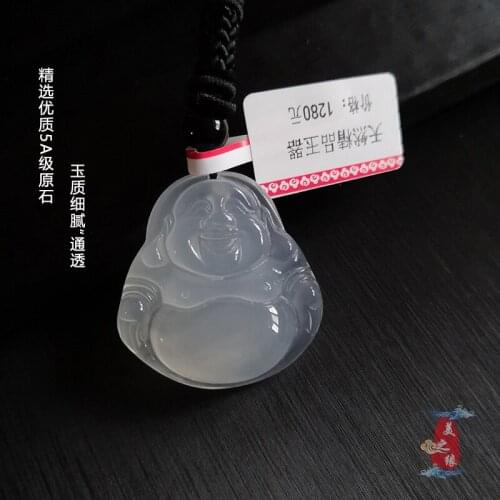 Natural white chalcedony jade pendant necklace jade hand-carved women men jade Buddha necklaces pendants jade jewelry