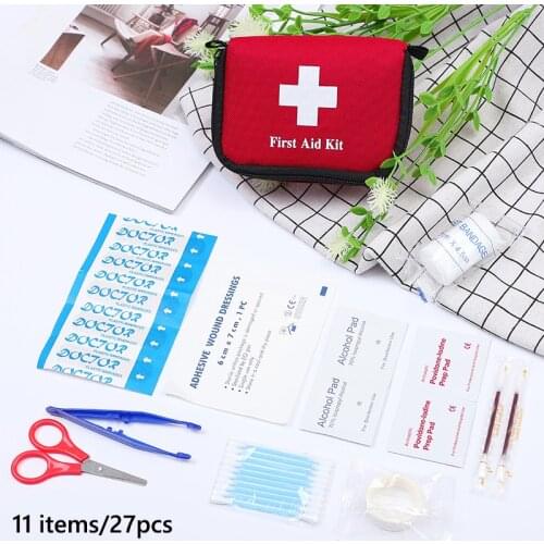 11 Items/27pcs Portable Travel First Aid Kit Outdoor Camping Emergency Medical Bag Bandage Band Aid Survival Kits