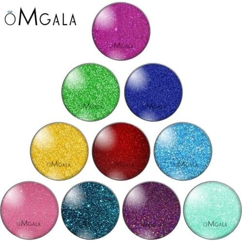 Gliter Colorful BlingBling Patterns 10pcs 12mm/18mm/20mm/25mm Round photo glass cabochon demo flat back Making findings ZB0855