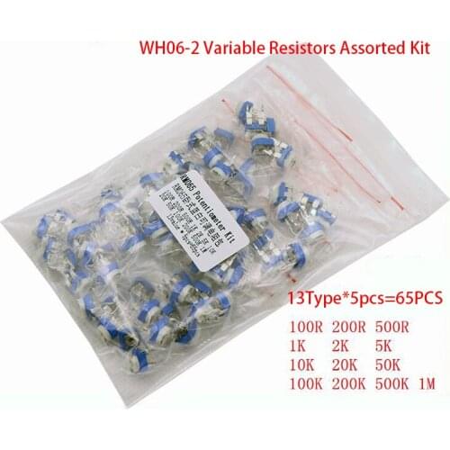 Trimming Potentiometer RM065 top adjustment 100R-1M RM065 WH06-2 Variable Resistors Assorted Kit 13Type*5pcs=65PCS KIT