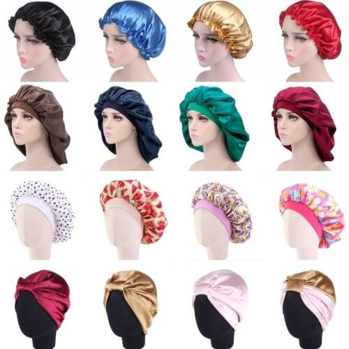 1Pcs Silk Salon Bonnet Women Sleep Shower Cap Bath Towel Hair Dry Quick Elastic Hair Care Bonnet Head Wrap Hat