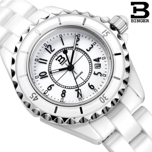 Switzerland BINGER Brand Genuine ceramic Women quartz watches fashion lady rhinestone diamond waterproof quartz dress table BBPS