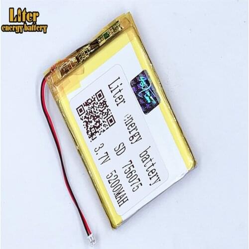 Plug 1.25-2P 756075 5200mah 3.7V Rechargeable charging lithium polymer battery for Recreational machines power bank