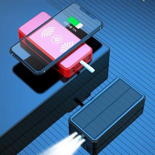 Solar Power Bank 50000mAh Qi Wireless Charger Poverbank External Battery for iPhone 12 11 Samsung Xiaomi Mi Powerbank with Light