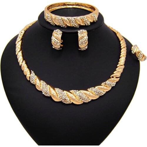 Yulaili High Quality 18 Gold-plated Jewelry Sets Crystal Necklace Earrings Bracelet Ring for Women Jewellery Free Shipping