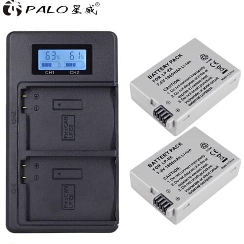 PALO LCD display USB lp-e8 battery charger + 2 pcs digital camera batteries For Canon EOS 550D 600D 650D 700D T2i T3i X4 X5 X7i