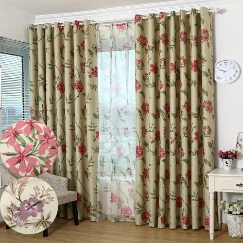 Blackout Valances Flower Printed Kitchen Curtains for Bedroom Jinya Home Decoration Living Room Window Door Panels with Grommet