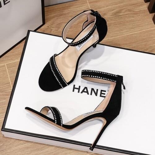 2021 Sexy Women 10cm High Heels Sandals Lady Bling Wedding Bridal Shoes Scarpins Glitter Black Heels Stiletto Pumps