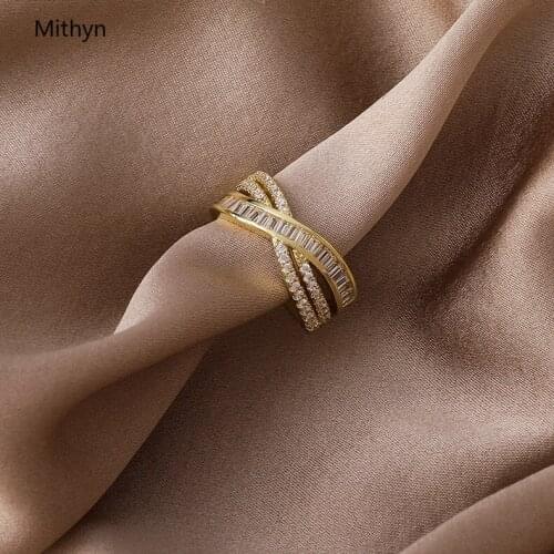 2021 New Arrival 14K Real Plated Simple Cross Adjustable Rings For Women Zircon Wedding Rings