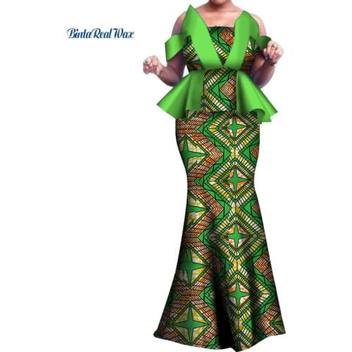 African Print Ruffles Top and Skirts Sets for Women Bazin Riche African Women Clothing 2 Pieces Skirts Sets Custom WY3800
