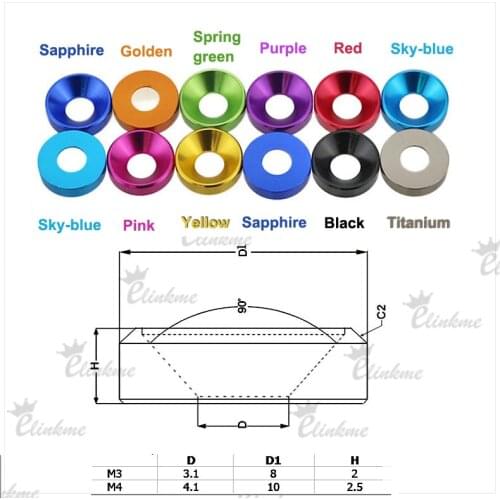 10pcs /bag, Colors Aluminum M4 Flat head Screw Washer Countersunk Head Washers Fender Washer