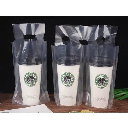 1000Pcs/Lot High Quality 500ml 700ml Single two Cups Milk Tea Coffee Cup Takeout Plastic Bags Transparant Party Wedding Favour