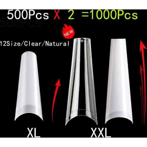 1000Pcs XXL French Coffin False Nail Art Natural Clear Tips Acrylic UV Gel Nail Polish Half Curve Fake Tips Manicure Tools