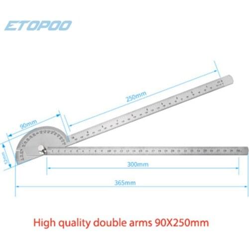 180 Degree 250 x 300mm Double-arm 150/200mm Single-arm Stainless Steel Adjustable Angle Ruler Round Head Rotary Protractor Tool