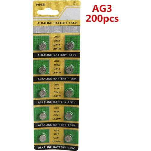 200pcs/lot AG3 For Watch Toys Remote SR41 192 Cell Coin Alkaline Battery 1.55V L736 384 SR41SW CX41 LR41 392 Button Batteries